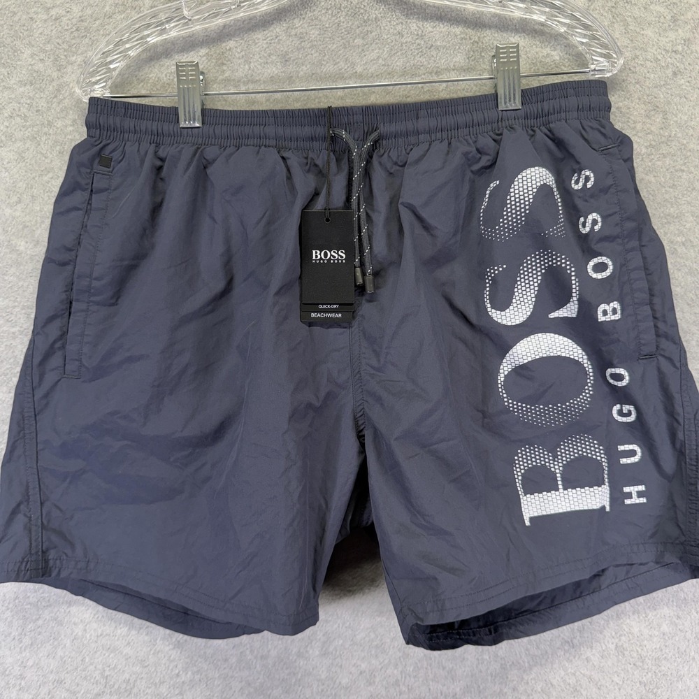 Hugo Boss Swim Trunks Shorts Mens Large Blue Octopus Logo Quick Dry Mesh Lined